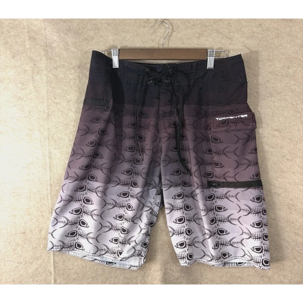 Tormenter‎ Board Shorts Mens Sz 32 Ombre Purple Fish Scales Pockets Stretch
